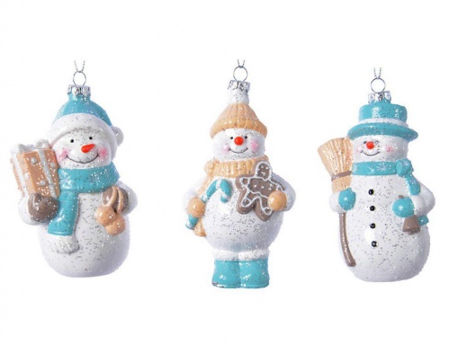 Набор ёлочных игрушек "Праздничные снеговички", пластик, 10.5-12 см (3 шт.), Kaemingk