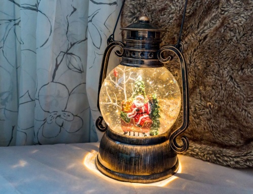 Фонарь 'снежный шар' САНТА И СЕРЕБРИСТЫЙ СНЕГ, пластик, LED-подсветка, 28 см, батарейки, Peha Magic фото 5