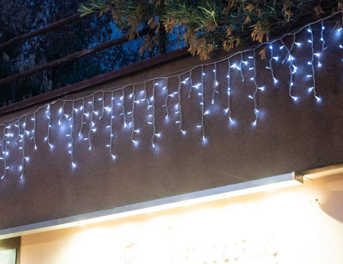 Светодиодная гирлянда Бахрома 11*0.5 м, 259 холодных белых LED ламп, контроллер, белый ПВХ, IP44, Kaemingk (Lumineo)