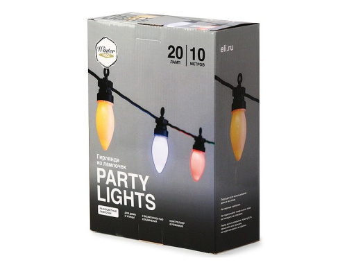 Светодиодная гирлянда из лампочек Party Lights - ШАРМ МИНЬОН, цветная, 20 тёплых белых LED-огней, 10 м, контроллер, коннектор, чёрный провод, уличная, Winter Deco фото 3