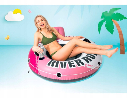Надувной круг Intex River Run розовый одноместный с сетчатым дном, диаметр 135 см, Intex