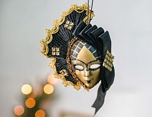 Ёлочная игрушка МАСКА ФАНТЕСКА, полиэстер, пластик, черный, 18 см, Winter Deco