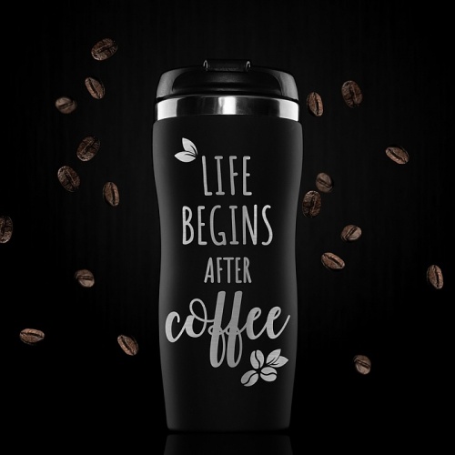 Термокружка "Life begins after coffee " подарочной упаковке фото 2