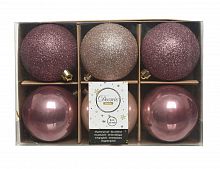 Набор пластиковых шаров New Year MIX бархатно розовый/нежно розовый, 80 мм, упаковка 6 шт., Kaemingk