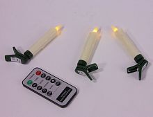 Свечи ёлочные "Рождественские" на клипсах,  (10 шт.), белые, тёплые белые LED-огни, 1.8x10.5 см, таймер, ПДУ, батарейки, Kaemingk