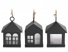 Светящееся украшение "Домик для огонька" чёрный, 1 тёплый белый LED-огонь, 6х8 см, разные модели, Koopman International