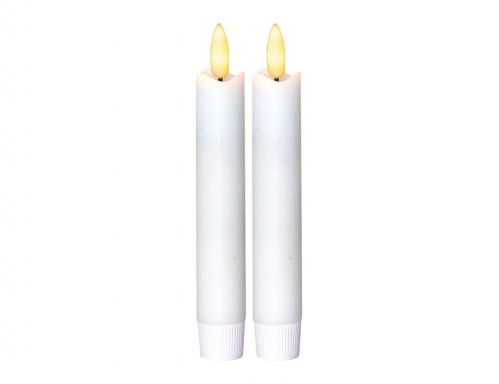 Электрические восковые свечи FLAMME белые, тёплые белые мерцающие LED-огни, "натуральный фитилёк" 3D, таймер, 2х15 см (набор 2 шт.), STAR trading