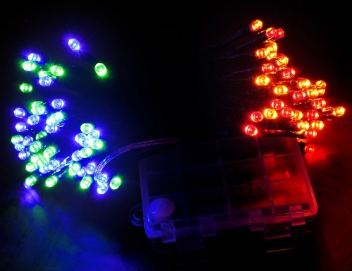 Электрогирлянда нить "Цветные огоньки", 120 цветных LED-огней, 12+0.5 м, провод черный, контроллер, ПДУ, батарейки, уличная, SNOWHOUSE фото 2