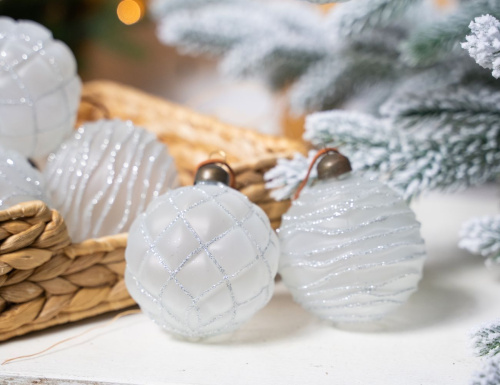Набор стеклянных шаров КЛАРИТЭ БЛАН, морозный белый, стекло, 8 см, 12 шт., Winter Deco фото 4