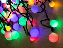 Электрогирлянда "Мультишарики - весёлый уют", 120 разноцветных LED-огней, шарики разных диаметров, 9+5 м, черный провод, уличная, Kaemingk