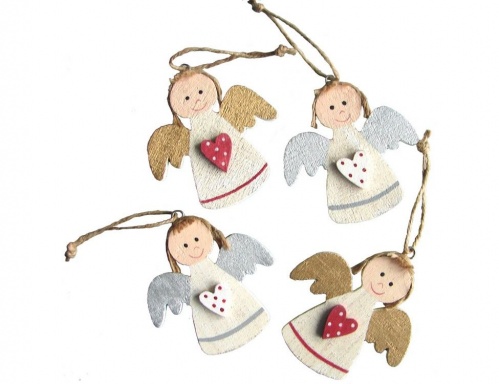 Набор ёлочных игрушек "Крошки ангелочки", дерево, 7 см (4 шт.), Breitner
