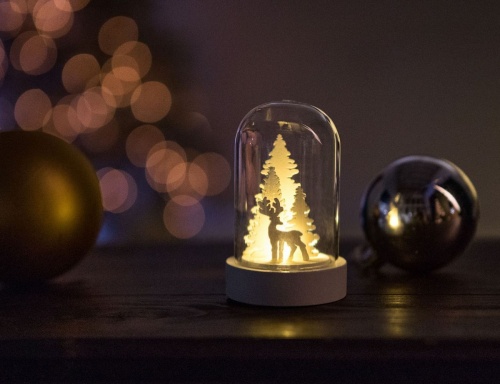Новогодний светильник мини-колба "Лесной домик", стекло, дерево, тёплый белый LED-огонь, 5.5х5.5х9 см, батарейки, Peha Magic фото 2