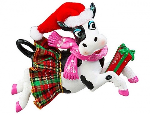 Ёлочная игрушка "Корова - рождество к нам мчится", полистоун, 10.5х4х7.5 см, Holiday Classics