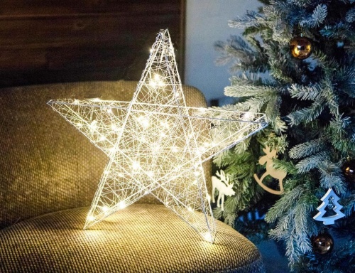 Светящаяся фигура "Праздничная звезда", 60 тёплых белых LED-огней, серебряная проволока, 7x50x47 см, Kaemingk фото 4