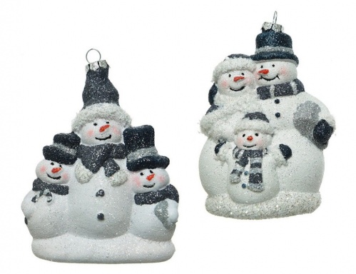 Ёлочная игрушка "Три снеговичка", пластик,  5х9х11 см, разные модели, Kaemingk