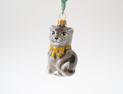 Стеклянная ёлочная игрушка КОТ БАЗИЛЬ, белый, 50 мм, Елочка фото 3