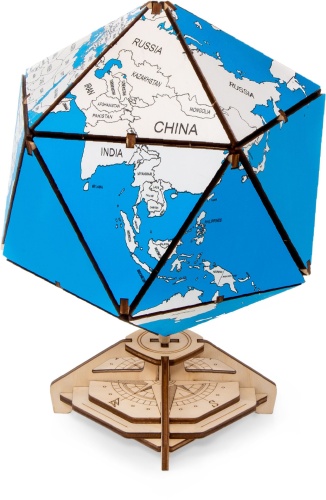 Конструктор деревянный 3D EWA Глобус Икосаэдр с секретом (шкатулка, сейф) синий фото 8