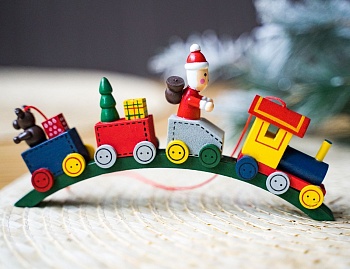 Ёлочная игрушка "Поезд в новый год", дерево, 17 см, Breitner