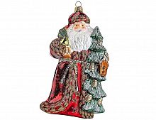 Коллекционная ёлочная игрушка "Дед мороз" с ёлкой, стекло, 18 см, Mister Christmas