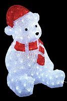Медведь белый в красном колпаке и шарфе светящийся, уличный, акрил, холодные белые LED лампы (Kaemingk)