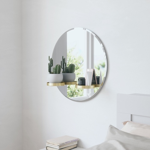 Зеркало с полочками perch, D60 см, латунь фото 3