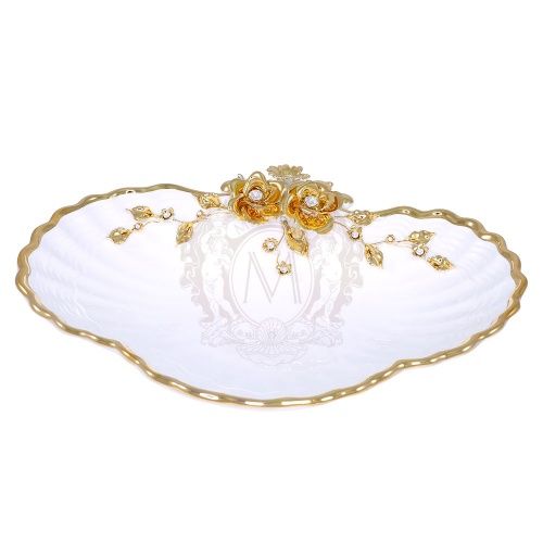 LAGUNA Ракушка с цветком  40х34 см, керамика, цвет белый, декор золото, swarovski фото 2