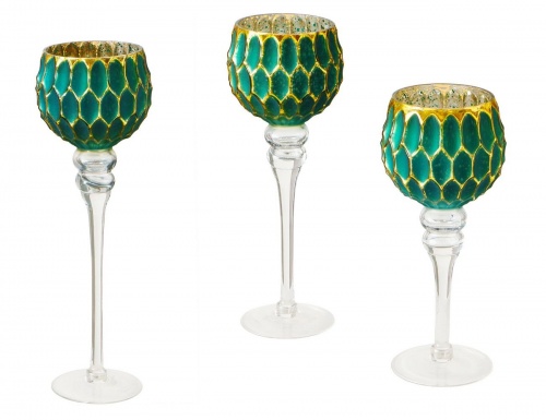 Подсвечники бокалы GREEN LUXURY, стекло, зелёные, 30-40 см (3 шт.), Boltze фото 3