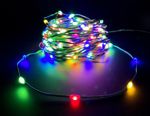 Светодиодная гирлянда СИЯЮЩИЕ КАПЛИ - МАКСИ, 350 разноцветных мини LED-огней (крупные диоды), 26+3 м, контроллер, зелёный микрофлекс, уличная, Edelman фото 5