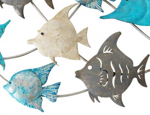 Настенное интерьерное украшение "Рыбки в полёте", металл, голубое, 7х150х80 см, Boltze фото 3