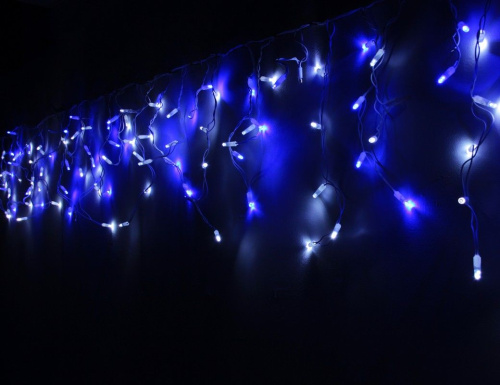 Светодиодная бахрома мерцающая, 112 синих/белых LED, влагозащитный колпачок, 3х0.5 м, коннектор, белый провод, уличные, Rich LED фото 2
