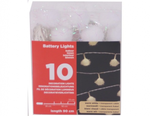 Электрогирлянда "Снежные шарики", 10 тёплых белых LED-огней, 90+30 см, батарейки, Kaemingk фото 3