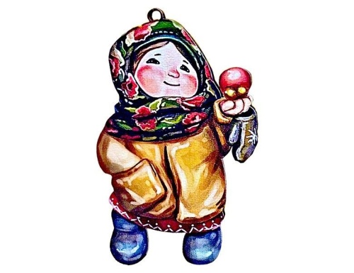 Елочная игрушка Девочка с яблоком - Зимние Каникулы 10 см, дерево, подвеска, Winter Deco фото 2