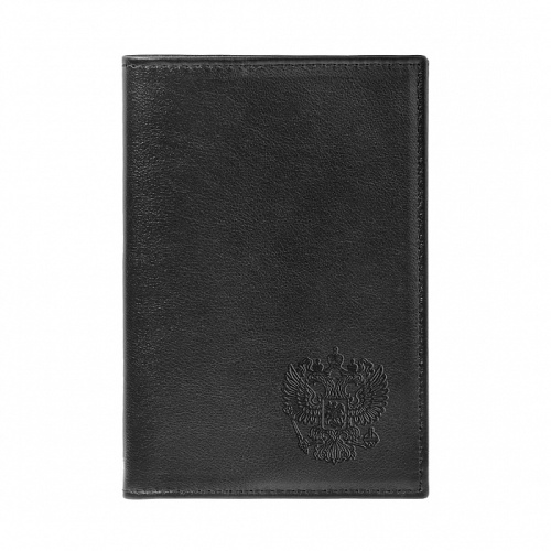 Обложка для паспорта, черная, "Герб РФ", в деревянной шкатулке с гравировкой фото 3