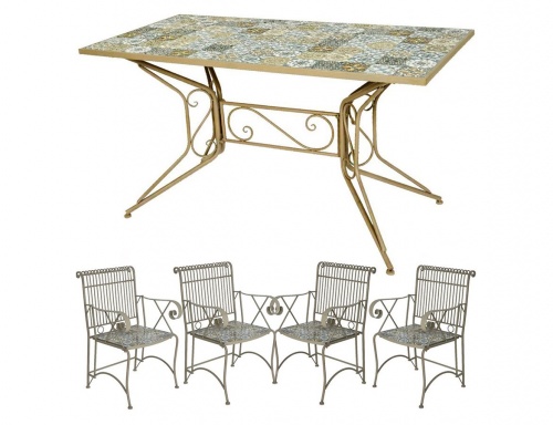 Садовая мебель с мозаикой "Тулуза" (стол и 4 кресла), металл, керамика, Kaemingk