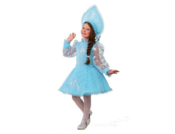 Карнавальный костюм Снегурочка Велюровая, голубой, рост 110 см, Батик