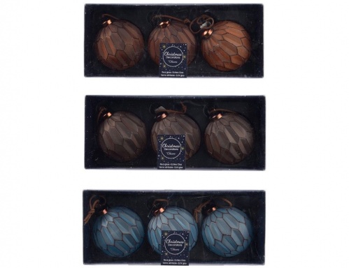Набор ёлочных шаров "Стильные грани", стекло, 8 см (упаковка 3 шт.), разные модели, Kaemingk фото 2