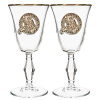 Набор из 2-х бокалов для вина и шампанского с накладкой Тигр" в деревянной шкатулке с гравировкой