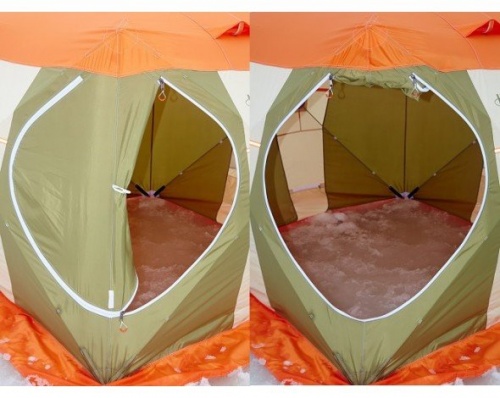 Палатка рыбака Нельма Куб-2 для зимней рыбалки (оранжевый/беж/хаки) фото 8
