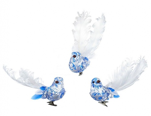 Украшение "Птичка-очарование" на клипсе, перо, текстиль, белая с голубым, 17 см, в асс., Goodwill фото 2