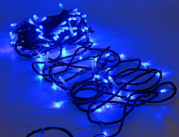 Светодиодная гирлянда Quality Light 100 синих LED ламп 10 м, с мерцанием, черный ПВХ, соединяемая, IP44, BEAUTY LED