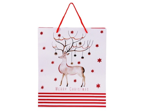Пакет для подарков CHRISTMAS CHARM (с оленем), бело-красная гамма, Due Esse Christmas