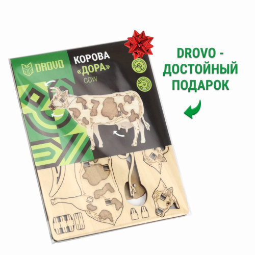Деревянный конструктор 3D, антистресс DROVO Корова Дора фото 12