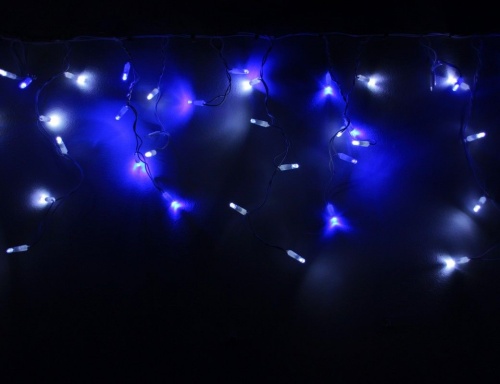 Светодиодная бахрома мерцающая, 112 синих/белых LED, влагозащитный колпачок, 3х0.5 м, коннектор, белый провод, уличные, Rich LED