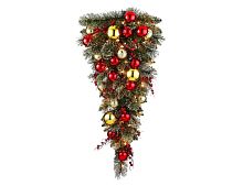 Хвойный декор-капля ДАКОТА с шариками и ягодами (хвоя леска+PVC), 50 тёплых белых LED-огней, 91 см, батарейки, National Tree Company