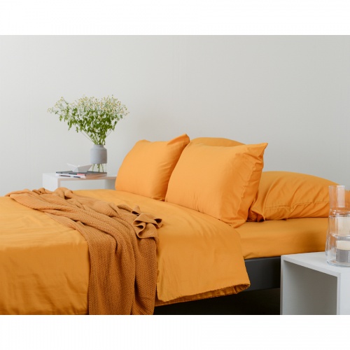 Комплект постельного белья полутораспальный из сатина цвета шафрана из коллекции wild фото 4