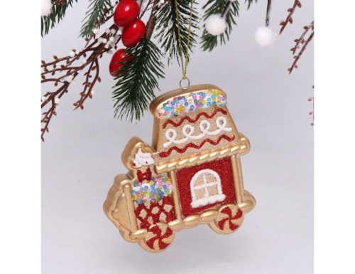 Елочная игрушка ЛЕДЕНЦОВЫЙ ПАРОВОЗИК, пластик, 10 см, красный, подвеска, Serpantin