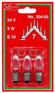 Набор запасных прозрачных ламп, для рождественских горок и светильников, 34 V-3W, цоколь Е10, в наборе 3 штуки, STAR trading
