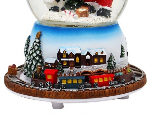 Музыкальный снежный шар "Санта и снеговичонок" (с движущимся поездом), 16 см, Sigro фото 2
