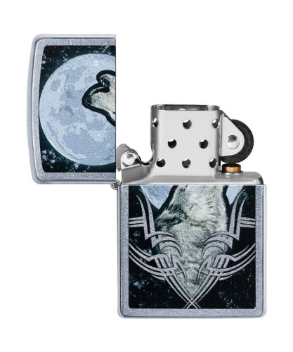 Зажигалка Zippo Howling Wolf Design, покрытие Street Chrome™, латунь/сталь, серебристая, матовая фото 3