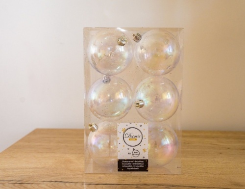 Набор однотонных пластиковых шаров глянцевых, цвет: прозрачный перламутр, 80 мм, упаковка 6 шт., Kaemingk/Winter Deco фото 4